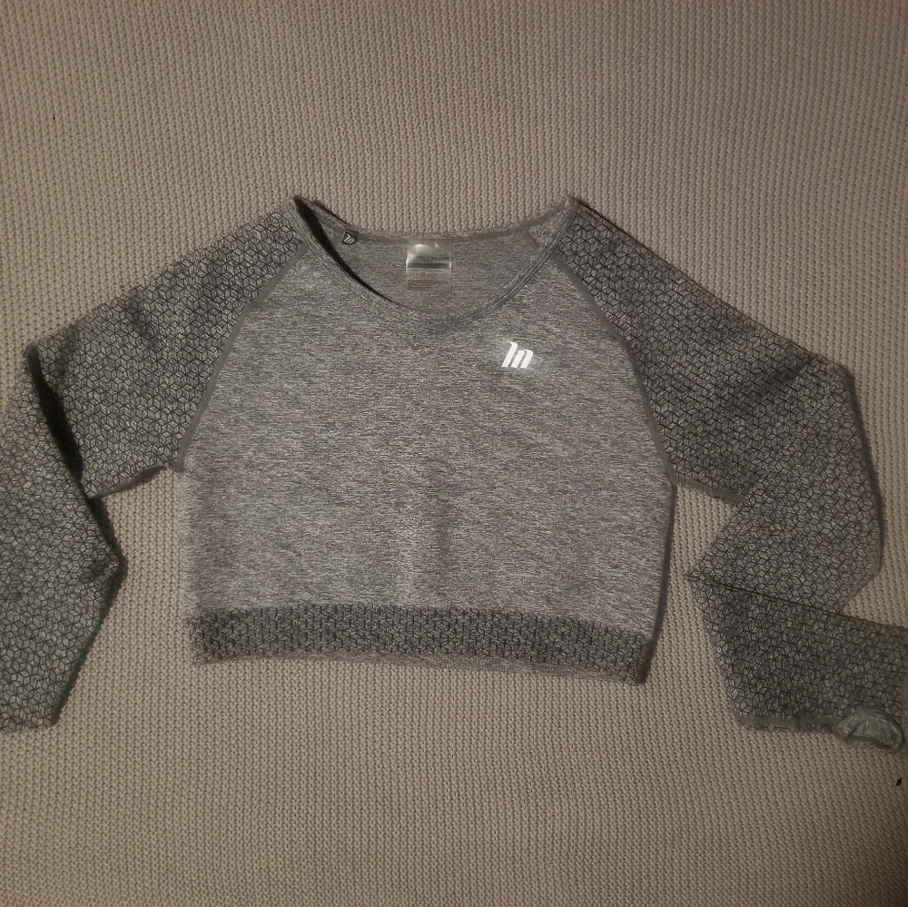 Muscle Nation long sleeve crop top,  size large,  gray